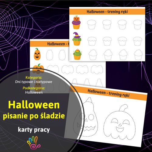 Halloween pisanie po śladzie karty pracy pdf do druku pomoce dydaktyczne materiały edukacyjne terapeutyczne ćwiczenia dla dzieci druku wydruku przedszkole szkoła podstawowa