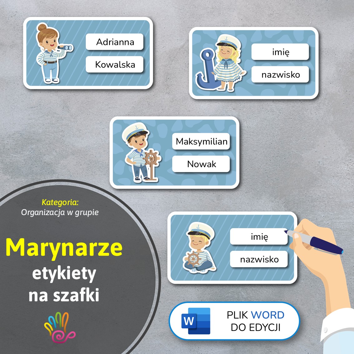 marynarze etykiety znaczki na szafki na półki do przedszkola do szkoły do szatni z miejscem na imię pdf do druku do pobrania do samodzielnego wykonania materiały edukacyjne pomoce dydaktyczne terapeutyczne superkid printoteka word do edycji podpisy