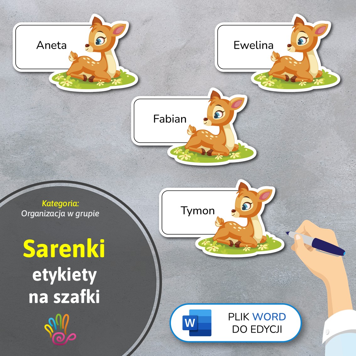 sarenki etykiety znaczki na szafki na półki do przedszkola do szkoły do szatni z miejscem na imię pdf do druku do pobrania do samodzielnego wykonania materiały edukacyjne pomoce dydaktyczne terapeutyczne superkid printoteka word do edycji podpisy