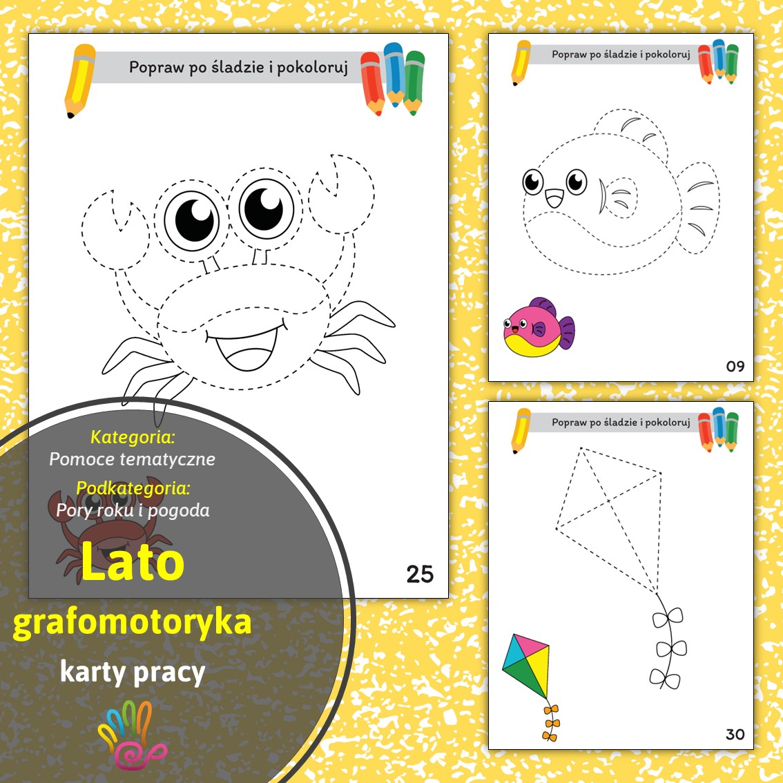 lato grafomotoryka karty pracy trening ręki terapia motoryka mała ćwiczenia do druku za darmo do pobrania pdf superkid printoteka