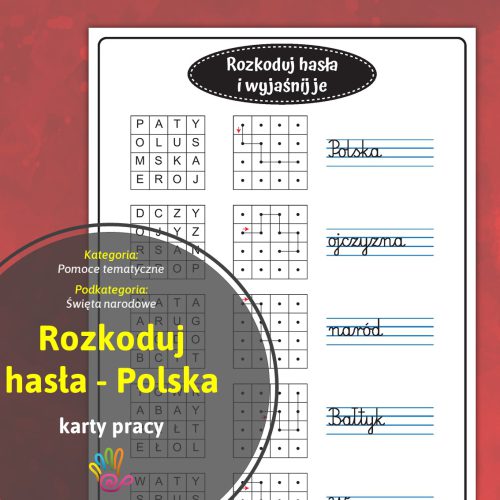 rozkoduj hasła kodowanie Polska karty pracy ćwiczenia dla dzieci przedszkole klasa 1 2 3 edukacja wczesnoszkolna superkid printoteka pomoce edukacyjne dydaktyczne materiały terapeutyczne do druku pobrania pdf