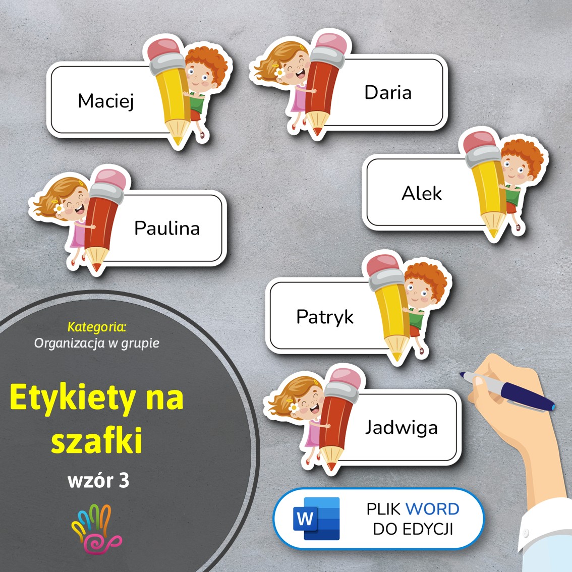 etykiety na szafki wersja edytowalna do edycji word materiały edukacyjne dydaktyczne pomoce pdf plakietki oznaczenia dla dzieci organizacja przestrzeni przedszkole dekoracje do przedszkola imienne dzieci