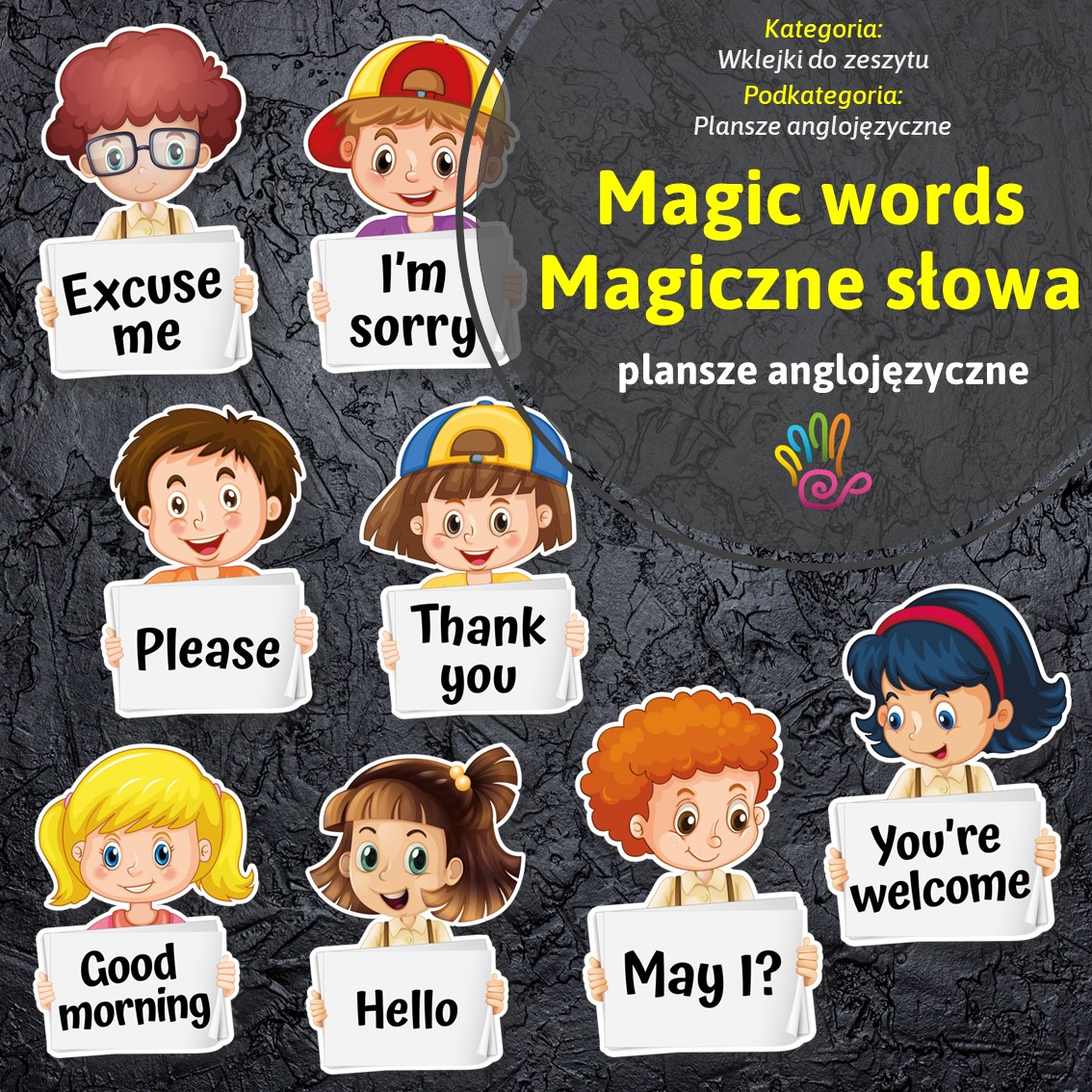 Magic words magiczne słowa plansze anglojęzyczne thank you please i'm sorry pomoce edukacyjne materiały dydaktyczne język angielski przedszkole szkoła podstawowa nauczanie wczesnoszkolne przedszkolne pdf do druku karty pracy gazetka