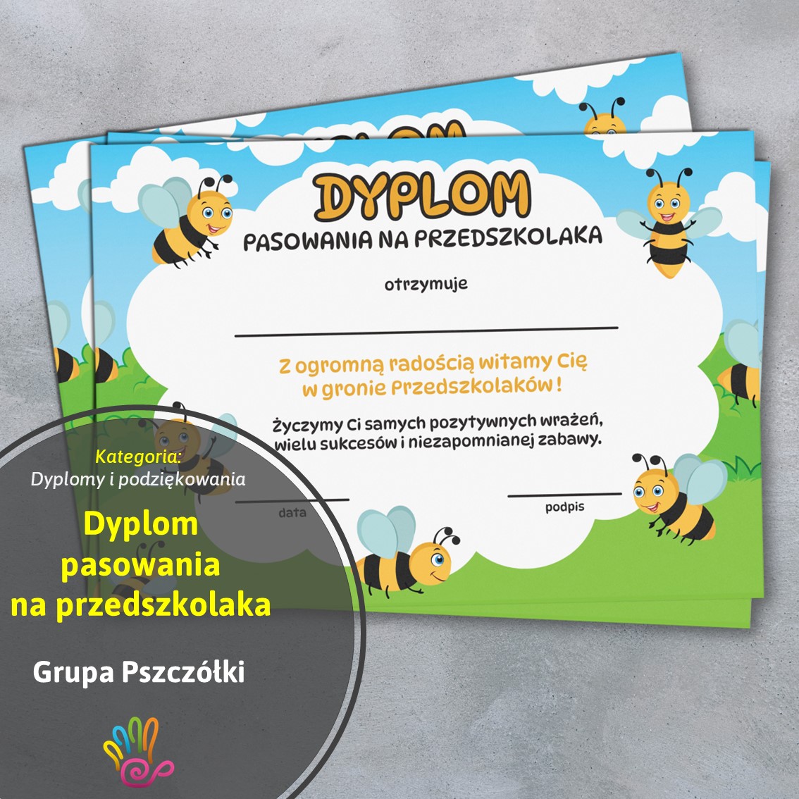 pszczoły pszczółki dyplom certyfikat pasowanie pasowania na przedszkolaka dzieci grupa przedszkolna pdf do druku pomoce materiały edukacyjne dydaktyczne