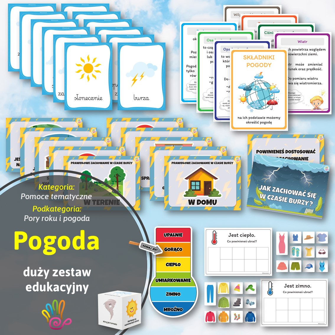 pogoda mega zestaw edukacyjny pomoce edukacyjne materiały dydaktyczne pdf do druku pobrania superkid twinkl printoteka stacja kalendarz pogody ubieranki składniki zachowanie w czasie burzy symbole karty pracy ćwiczenia plansze