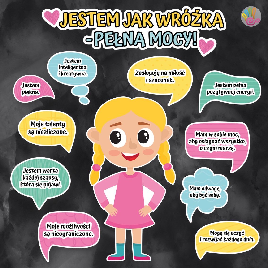 dzień kobiet dziewczynek 8 marca 11 października pdf do druku dekoracja xxl na gazetkę do sali korytarz afirmacja afirmacje dymki ozdoby pomoce edukacyjne dydaktyczne materiały dla dzieci przedszkole klasy 1-3 edukacja wczesnoszkolna