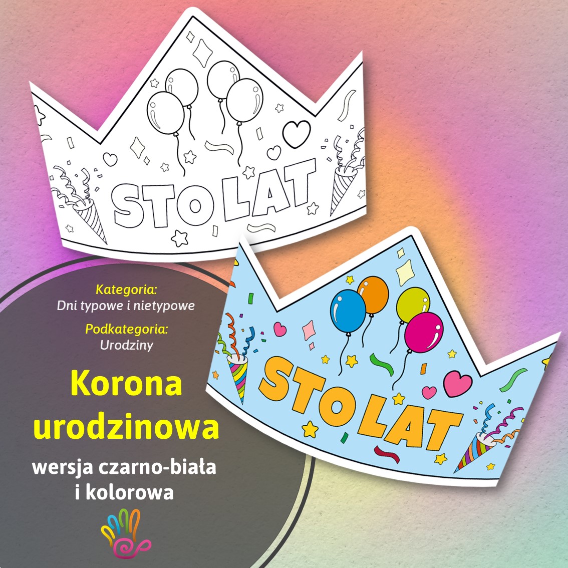 Korona urodzinowa dla dzieci urodziny kolorowanka życzenia pomoce materiały dydaktyczne terapeutyczne pdf do druku świętowanie prezent do pobrania superkid twinkl karta pracy motoryka mała grafomotoryka