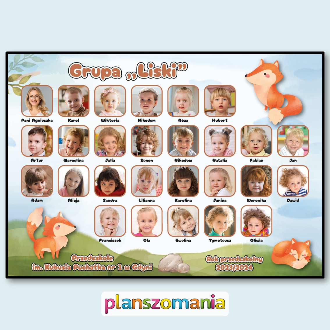 lisy liski grupa przedszkolna przedszkole tablo pamiątkowe do druku pdf do pobrania superkid zdjęcia zakończenie roku pasowanie