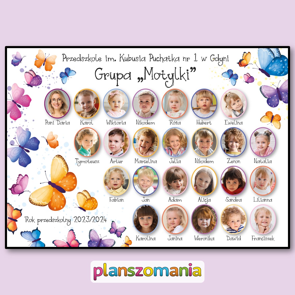 motylki motyle grupa przedszkolna przedszkole tablo pamiątkowe do druku pdf do pobrania superkid zdjęcia zakończenie roku pasowanie