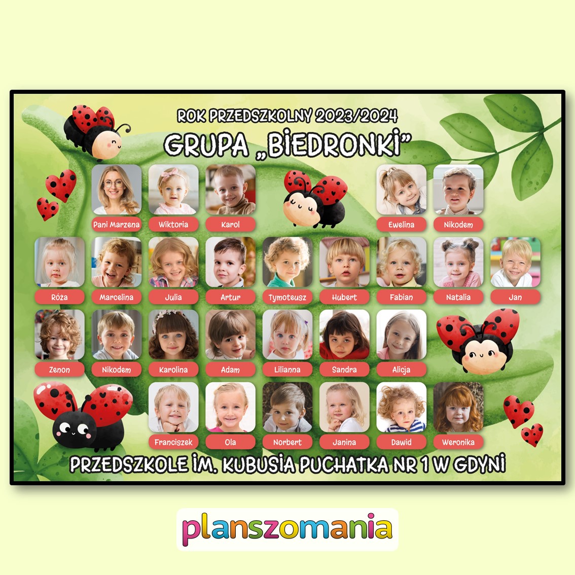 biedroneczki biedronki grupa przedszkolna przedszkole tablo pamiątkowe do druku pdf do pobrania superkid zdjęcia zakończenie roku pasowanie