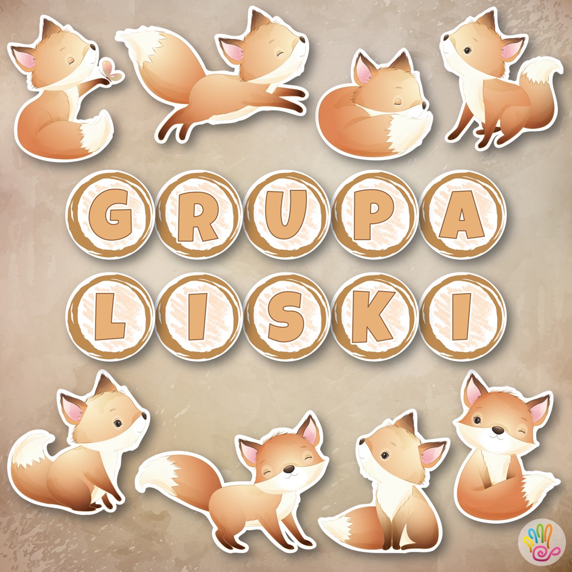 liski lisy grupa Przedszkolna przedszkole dekoracje okienne okno napisy girlanda pakiet grupowy pakiety pdf do druku dekoracje jednostronne dwustronne napis printoteka superkid pomoce edukacyjne materiały dydaktyczne