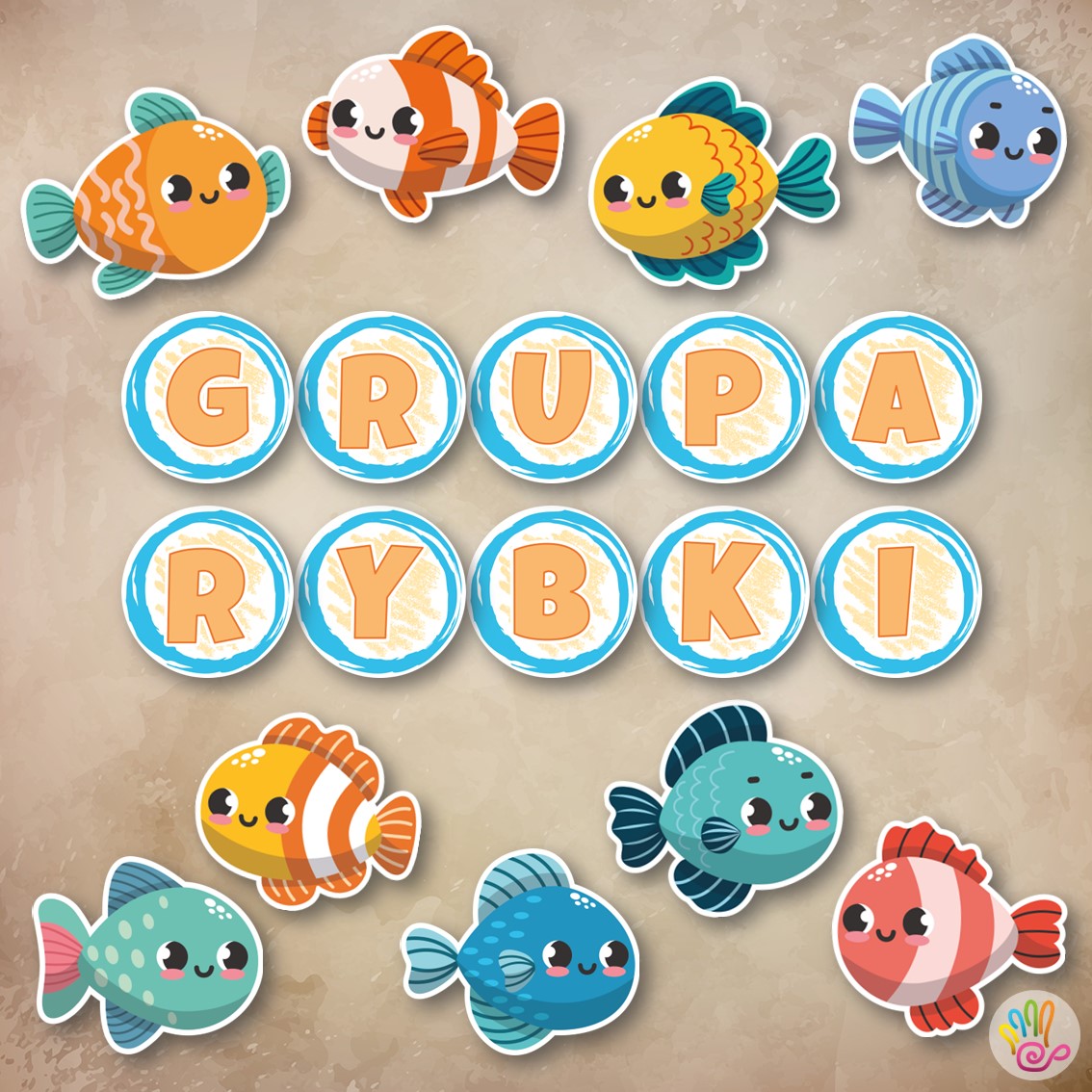 rybki ryby grupa Przedszkolna przedszkole dekoracje okienne okno napisy girlanda pakiet grupowy pakiety pdf do druku dekoracje jednostronne dwustronne napis printoteka superkid pomoce edukacyjne materiały dydaktyczne