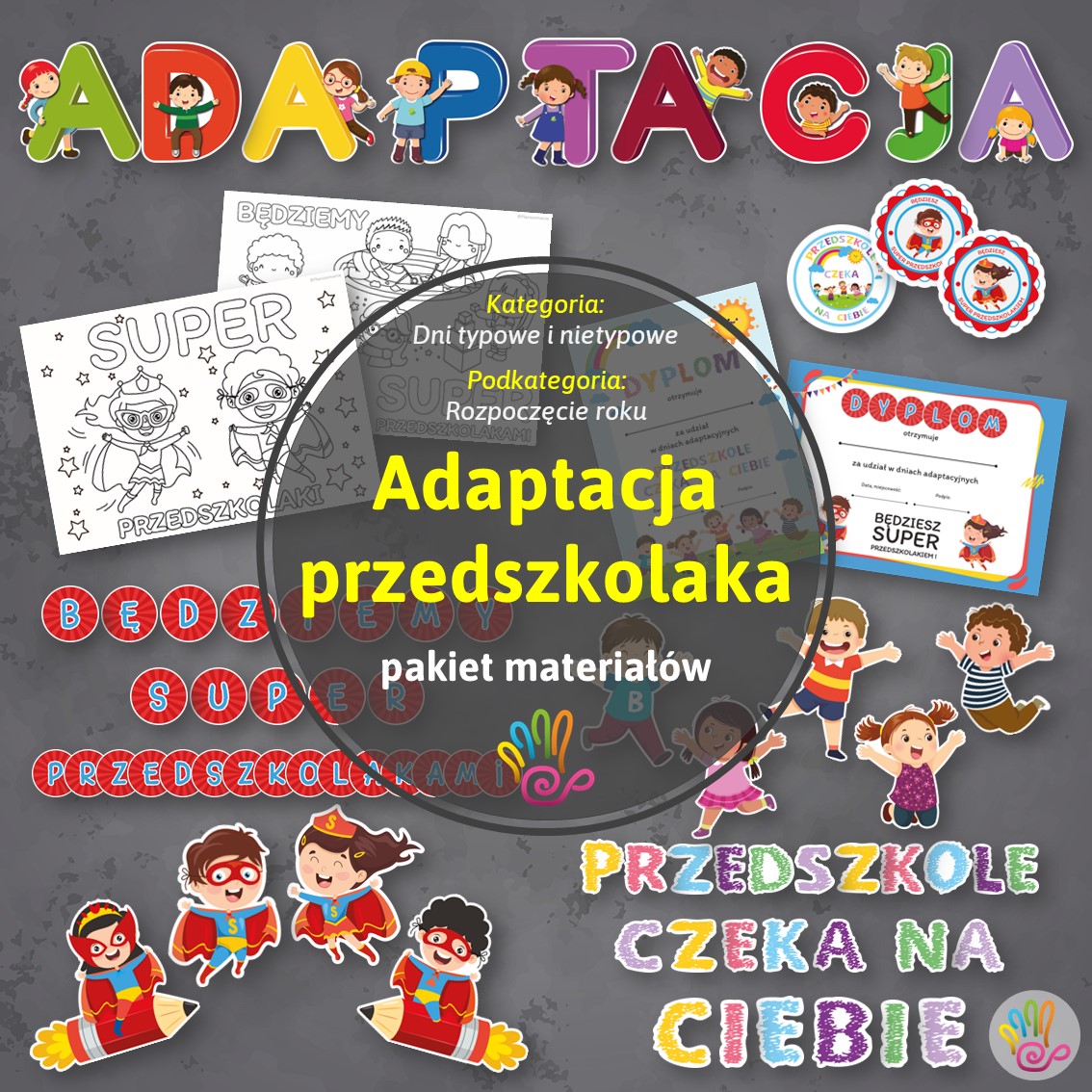 adaptacja przedszkolaka przedszkole dekoracje ozdoby kolorowanka kolorowanki ilustracje napis kolorowe ordery dyplomy prezenty upominki dzieci pomoce materiały tematyczne edukacyjne dydaktyczne do pobrania druku