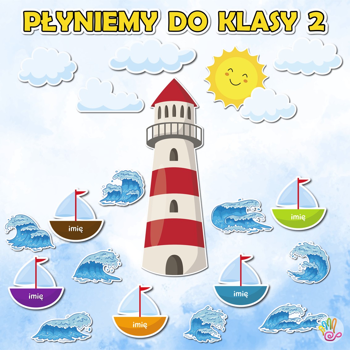 płyniemy do klasy dekoracja letnia lato na gazetkę gazetka drzwi korytarz szkoła przedszkole tabliczki ilustracje xxl do druku pdf za darmo do pobrania superkid printoteka