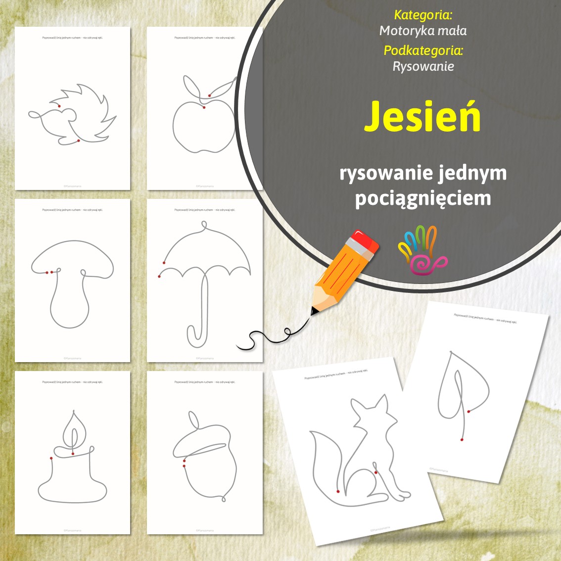 jesień karty pracy ćwiczenia dla dzieci materiały pomoce edukacyjne dydaktyczne terapeutyczne do druku pdf jesienne zadania jednym pociągnięciem bez odrywania