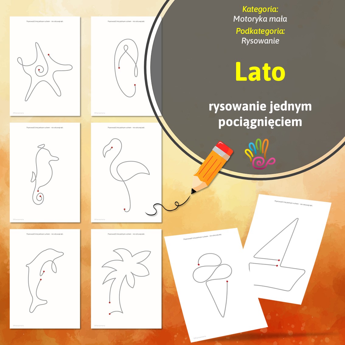 lato karty pracy ćwiczenia dla dzieci materiały pomoce edukacyjne dydaktyczne terapeutyczne do druku pdf jesienne zadania jednym pociągnięciem bez odrywania