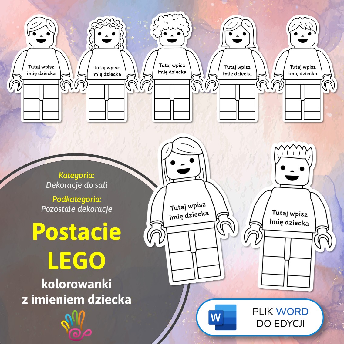 postacie lego kolorowanki z imieniem dziecka do druku edytowalne do edycji docx word pomcoe materiały dydaktyczne edukacyjne terapeutyczne