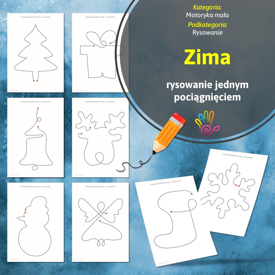 zima karty pracy ćwiczenia dla dzieci materiały pomoce edukacyjne dydaktyczne terapeutyczne do druku pdf jesienne zadania jednym pociągnięciem bez odrywania