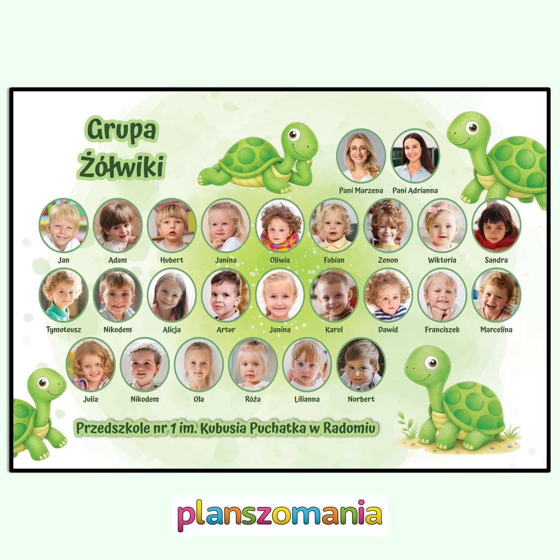 żółwie żółwiki grupa przedszkolna przedszkole tablo pamiątkowe do druku pdf do pobrania superkid zdjęcia zakończenie roku pasowanie